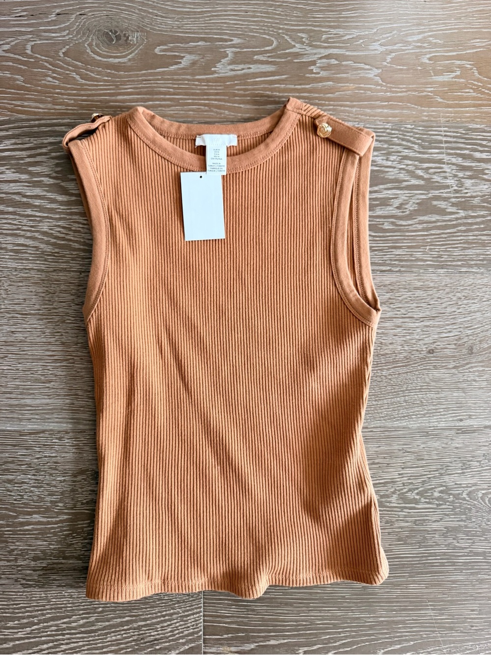 H&M Ribbed Sleeveless Tank in camel with Button Shoulder